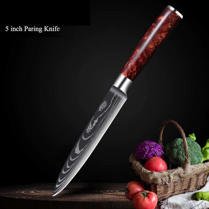 Damascus Laser Pattern Knife Set with Resin Handle - Multiple Sizes