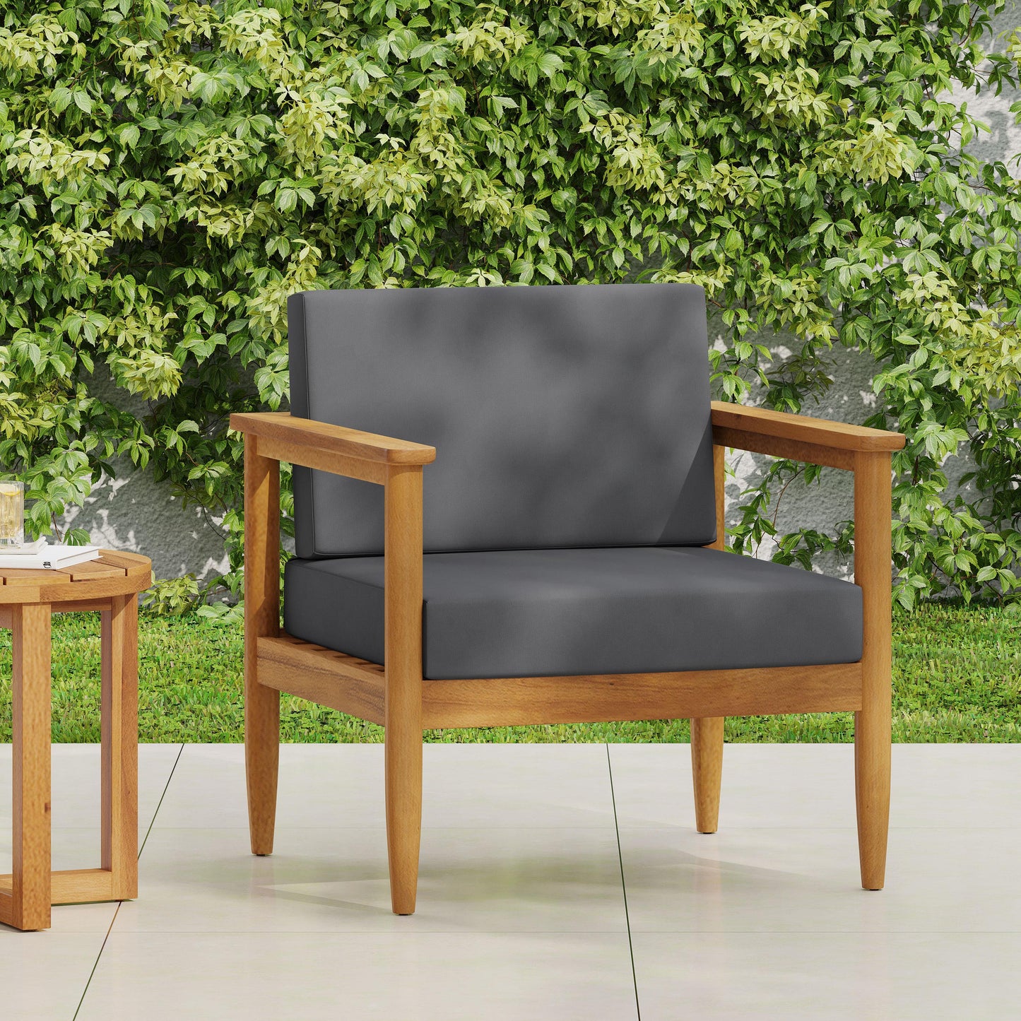 Gavin Club Chair - Dark Grey Acacia Wood with Water-Resistant Cushions