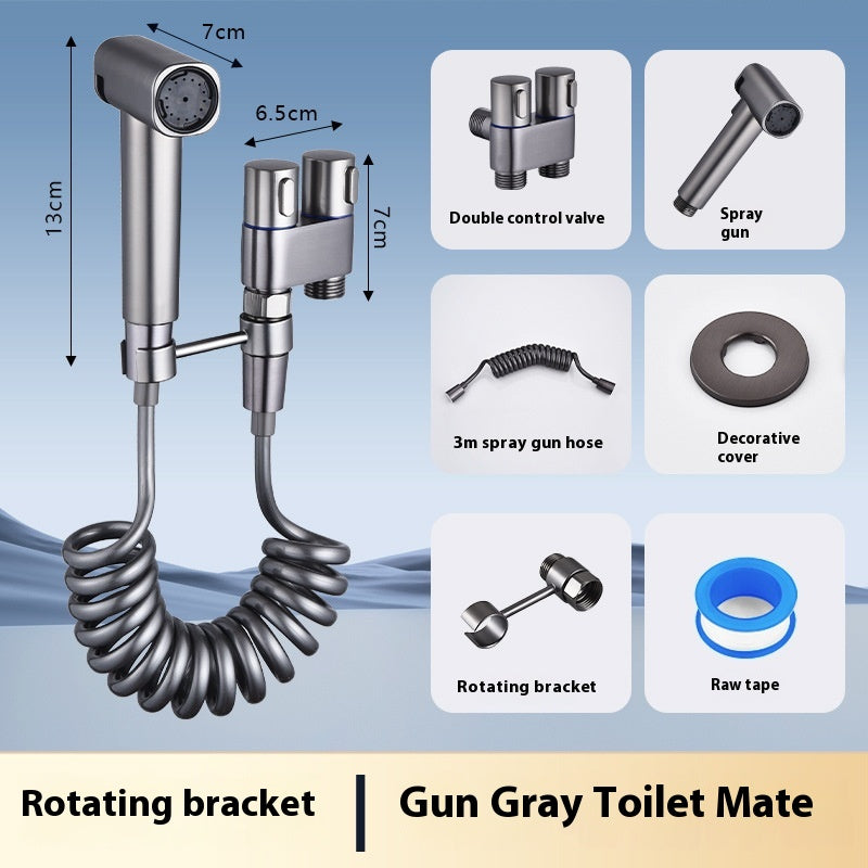 Two-Way Angle Valve Water Gun for Toilet Kitchen Shower - Stainless Steel