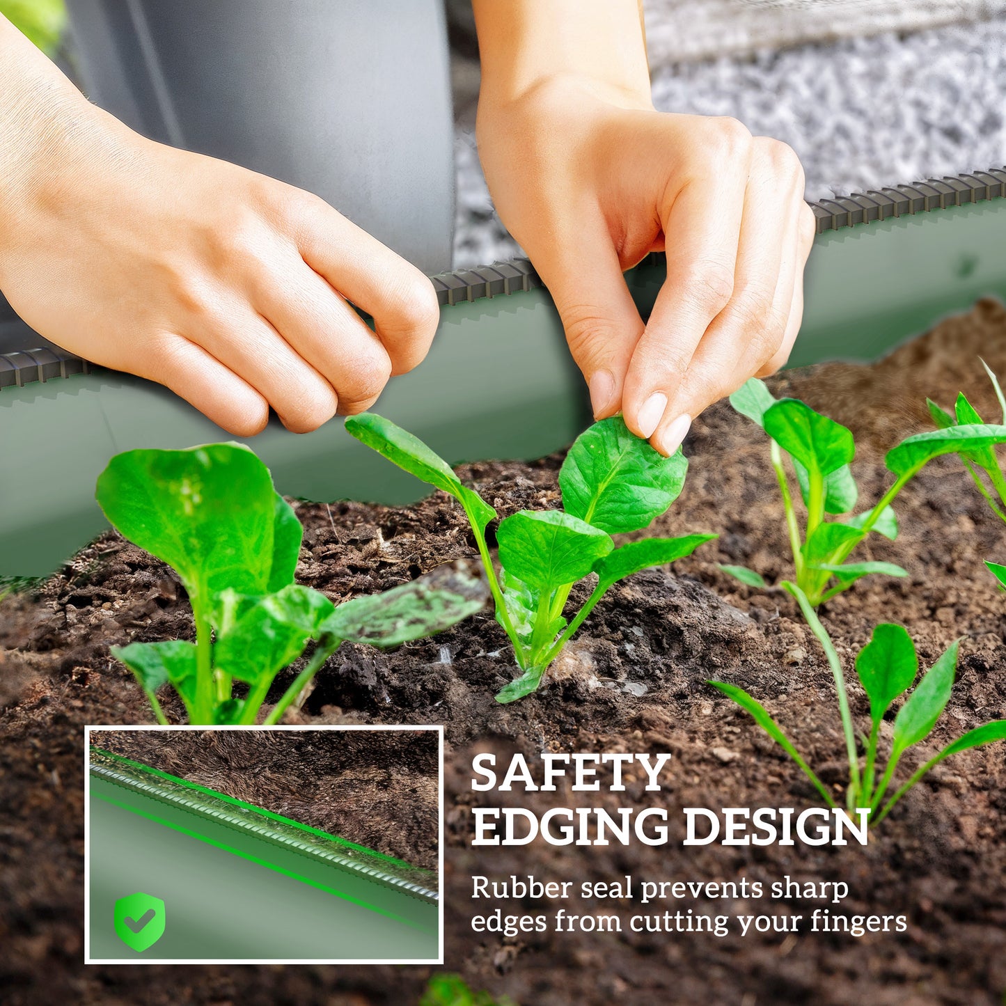 Galvanized Raised Garden Bed Kit - Modular Metal Planter Box with Safety Edging, Green, 595x360x170 mm