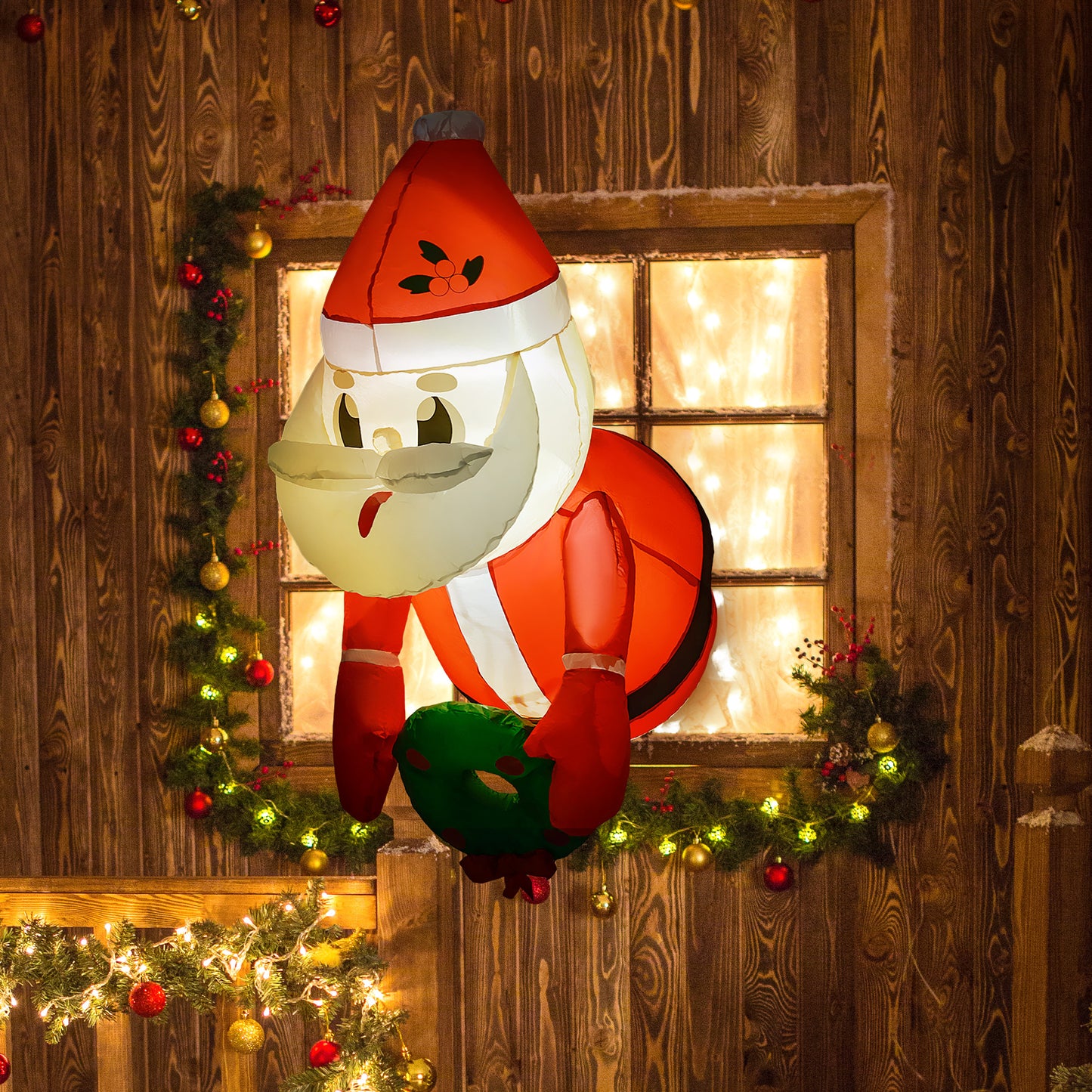 Inflatable Santa Claus Holding Wreath with LED Lights - 18.1"