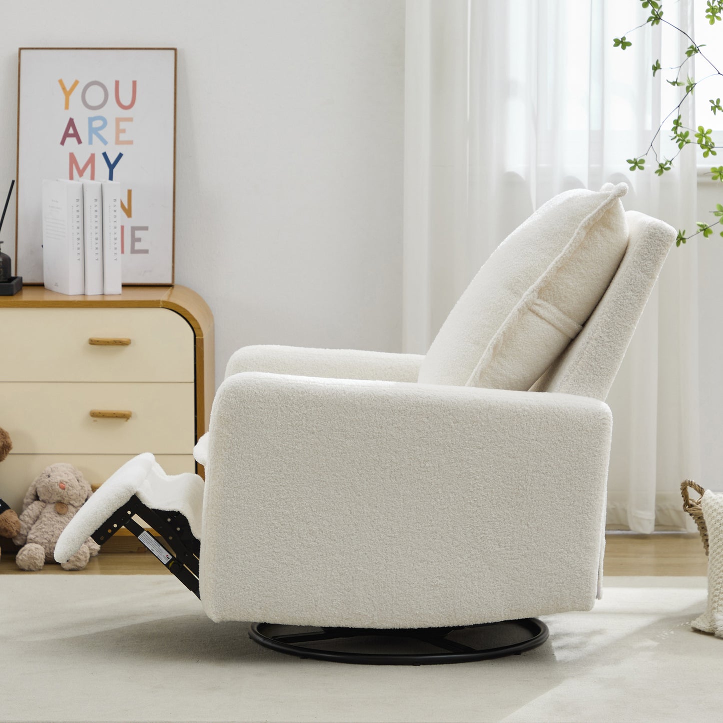 Swivel Rocker Recliner Chair - Teddy Fleece in White