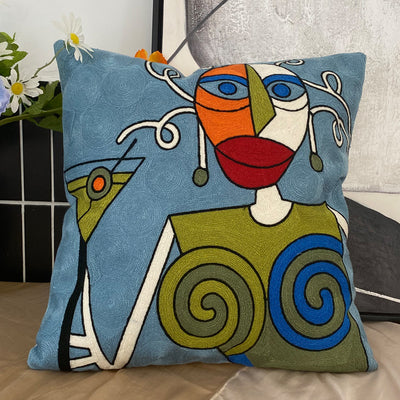 Decorative Embroidered Cushion Cover Abstract Picasso Style 45x45 cm