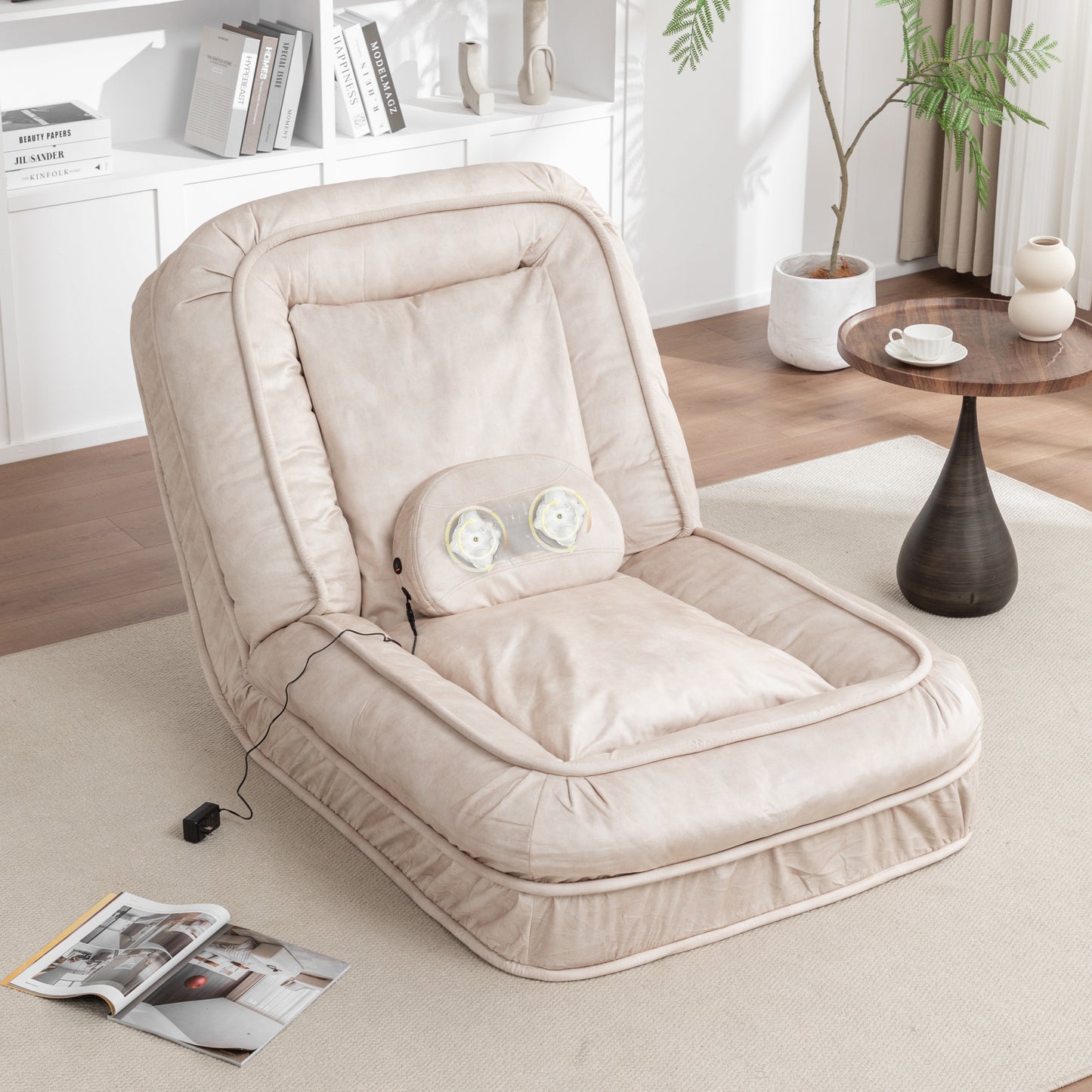 Multi-Position Pet Lounge Sofa with Massage Pillow - Beige