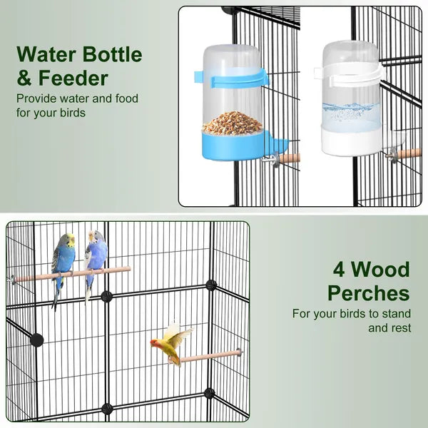 46in Indoor Bird Cage with 4 Wooden Perches - Spacious Pet Bird House