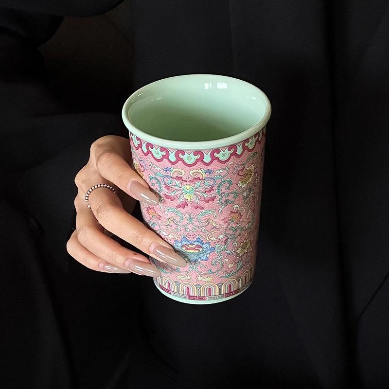 Enamel Glazed Ceramic Mug 370ml Vintage Chinese Style Drinkware