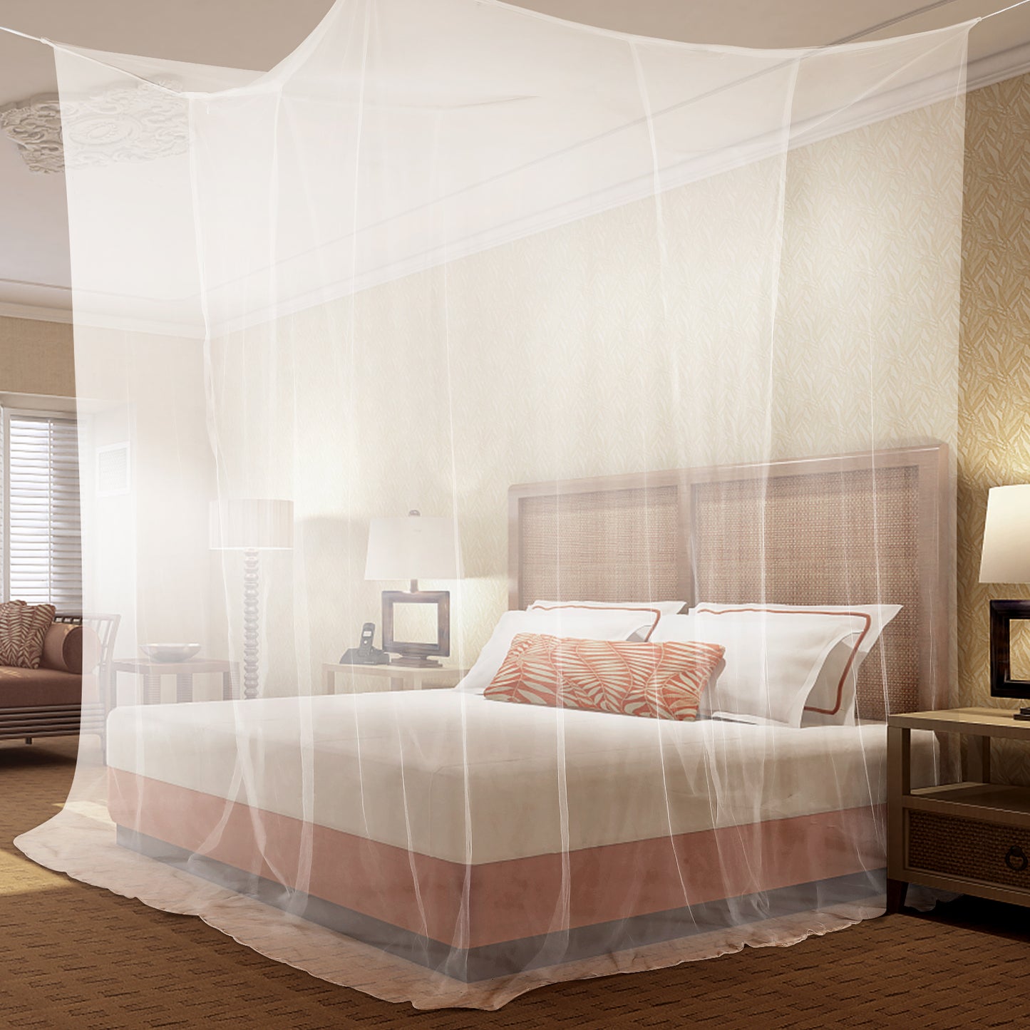 Bed Canopy Curtains 4 Doors Square Polyester Net Bedroom Decoration