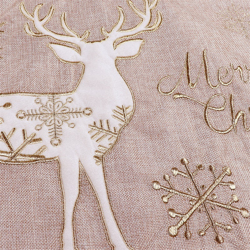 Gold and White Linen Christmas Tree Skirt - 48-Inch Holiday Decor