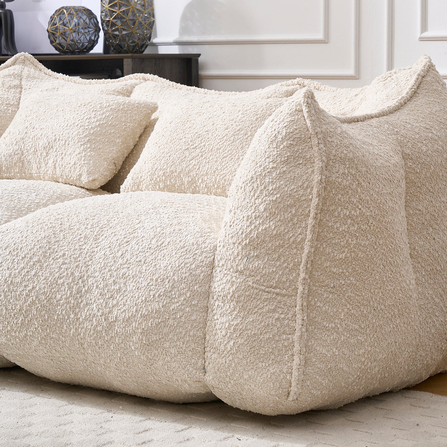 Soft Chenille Beanbag Chair for Two - Beige Recliner Sofa