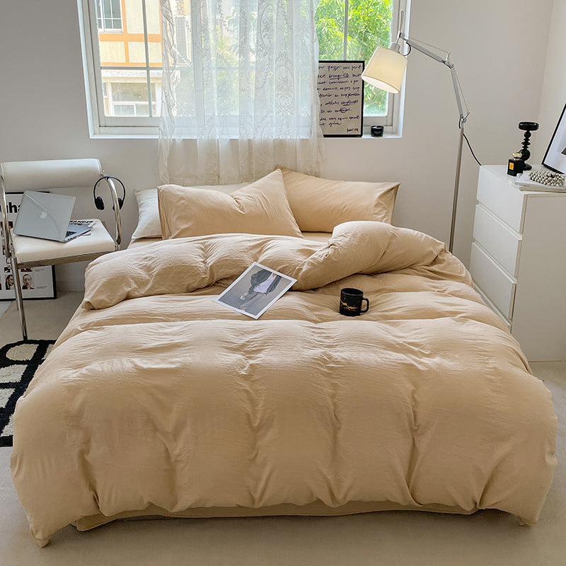 Solid Color Cotton Bed Sheet Set - Soft Washed Bedding Includes Quilt Cover & Pillowcases