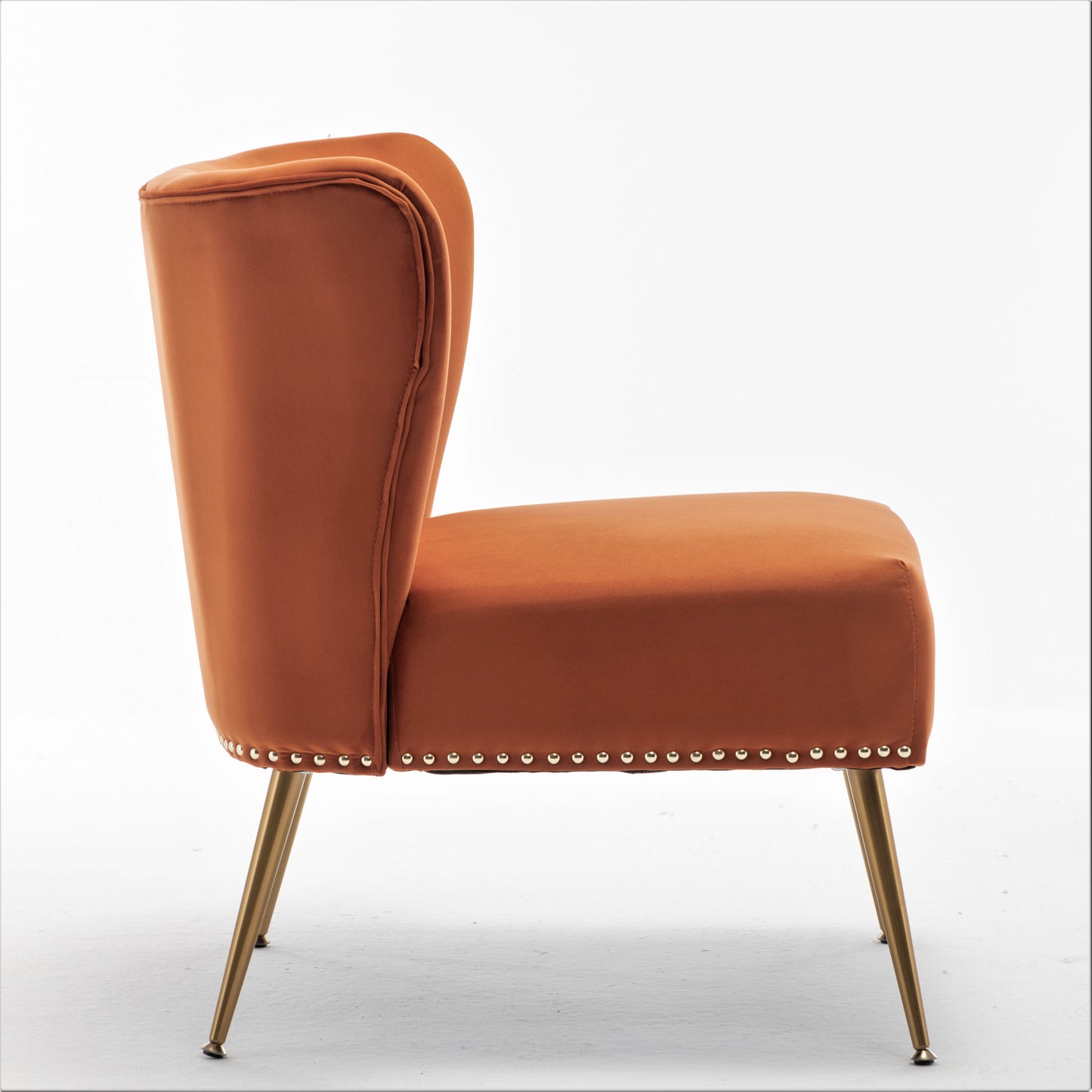 Printed Cloth Accent Chair, Armless Slipper Chair With Metal Legs,