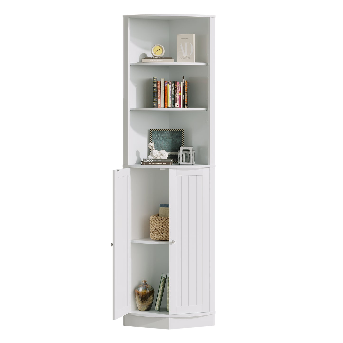 67" Tall Corner Cabinet with 2 Doors and Adjustable Shelves - White