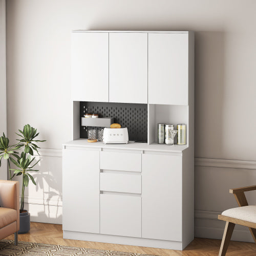 74 Inch White Kitchen Pantry Cabinet with Charging Station