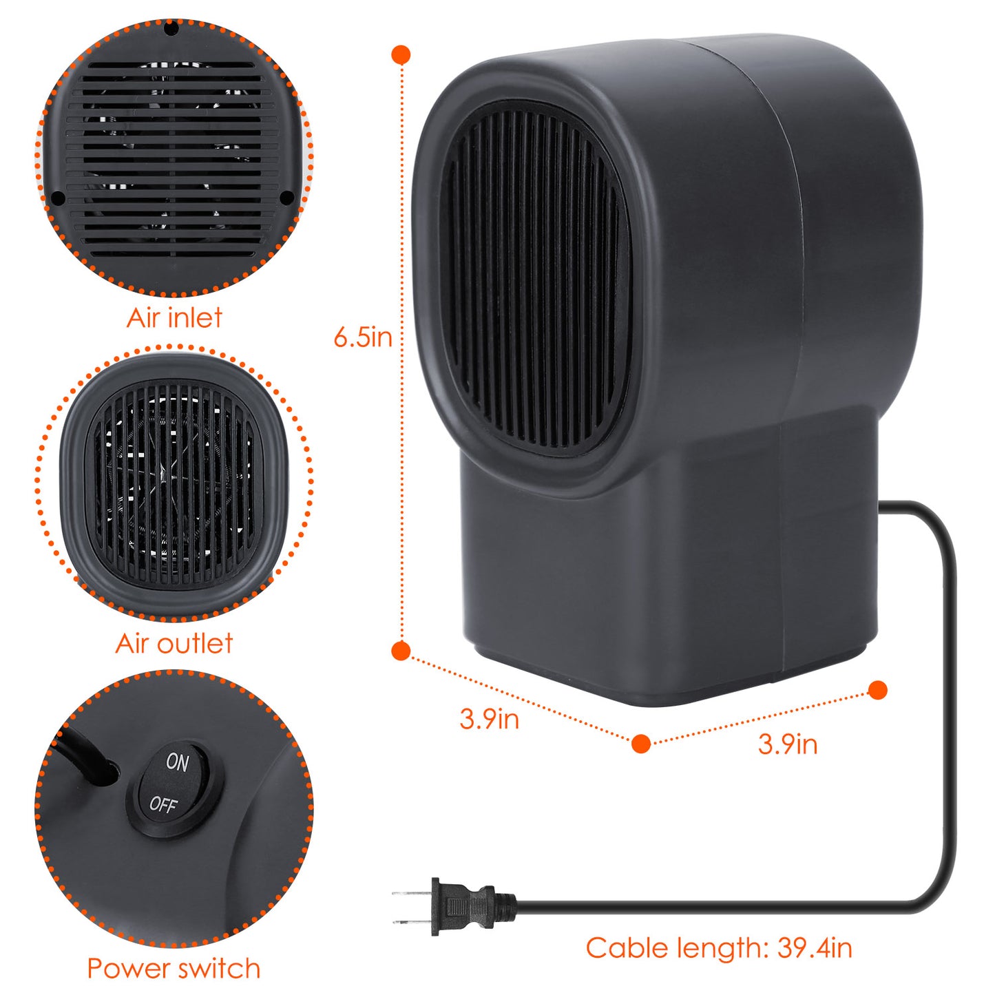 400W Portable Electric Space Heater for Home Office Small Room Grey