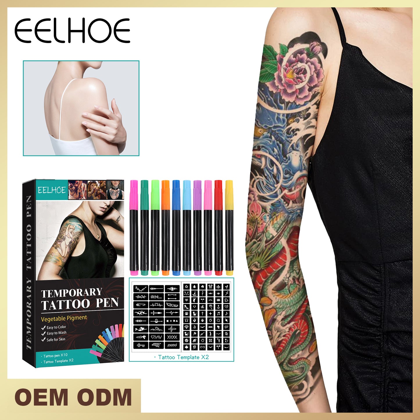 Temporary Tattoo Pen and Stencil Set for Skin Art DIY
