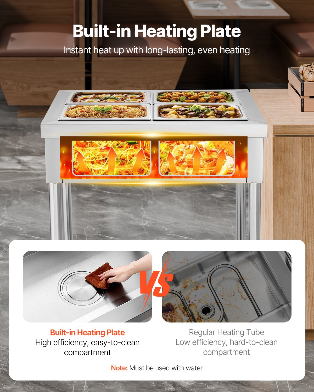 Commercial Electric Food Warmer with 4 Half-Size Pans & Undershelf - Silver