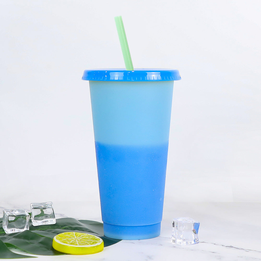 Color Changing Plastic Cup with Straw - Hot & Cold Thermo Drinkware