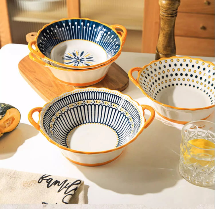 Ceramic Noodle Soup Bowl Set - Multiple Colors, 9-inch Porcelain Dinnerware