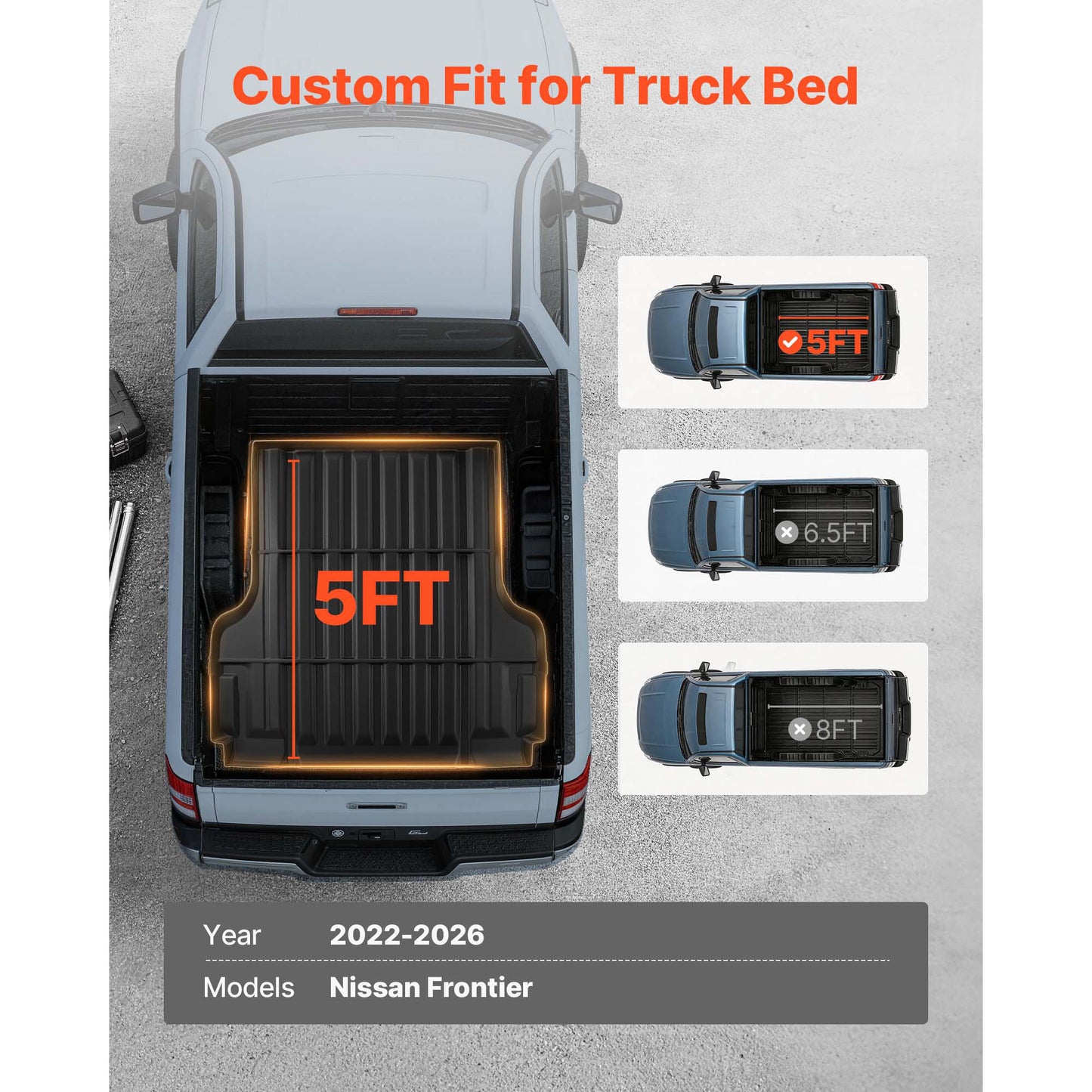 Heavy Duty Truck Bed Mat for Nissan Frontier 2022-2026 - All Weather Cargo Liner