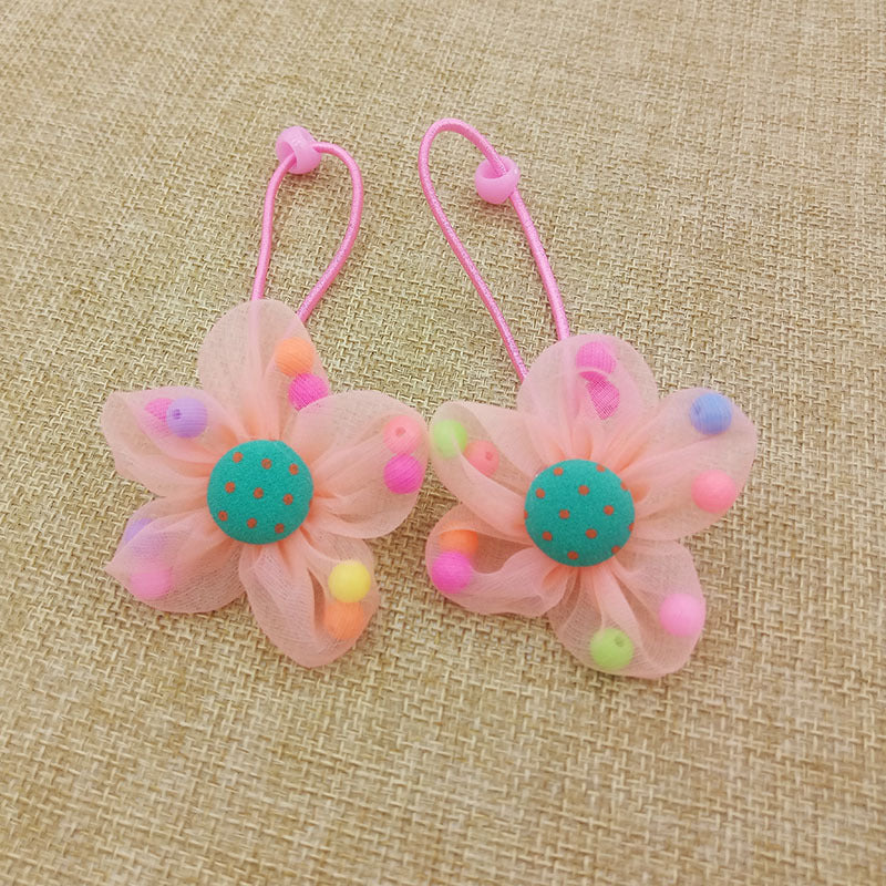 Children's Flower Beads Hair Band Set - Colorful Rubber Hair Rings for Kids