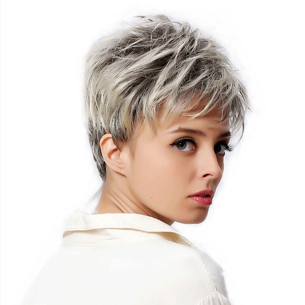 Gradient Short Fluffy Synthetic Wig - Grey