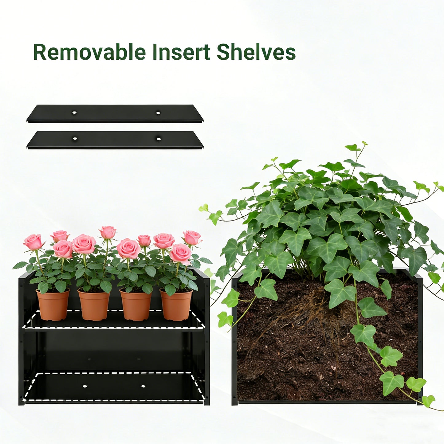 Tall Metal Planter with Trellis - 35.5in L x 11.9in W x 47.3in H - Black