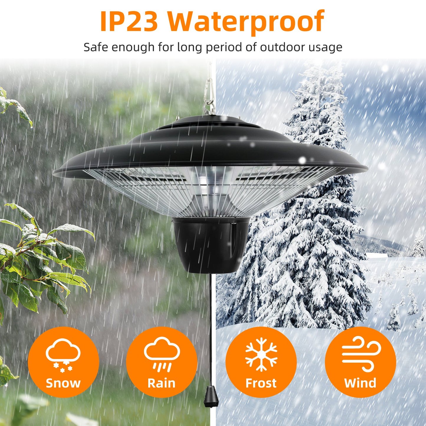 1500W Outdoor Hanging Patio Heater with Waterproof IP23 & Quiet Operation