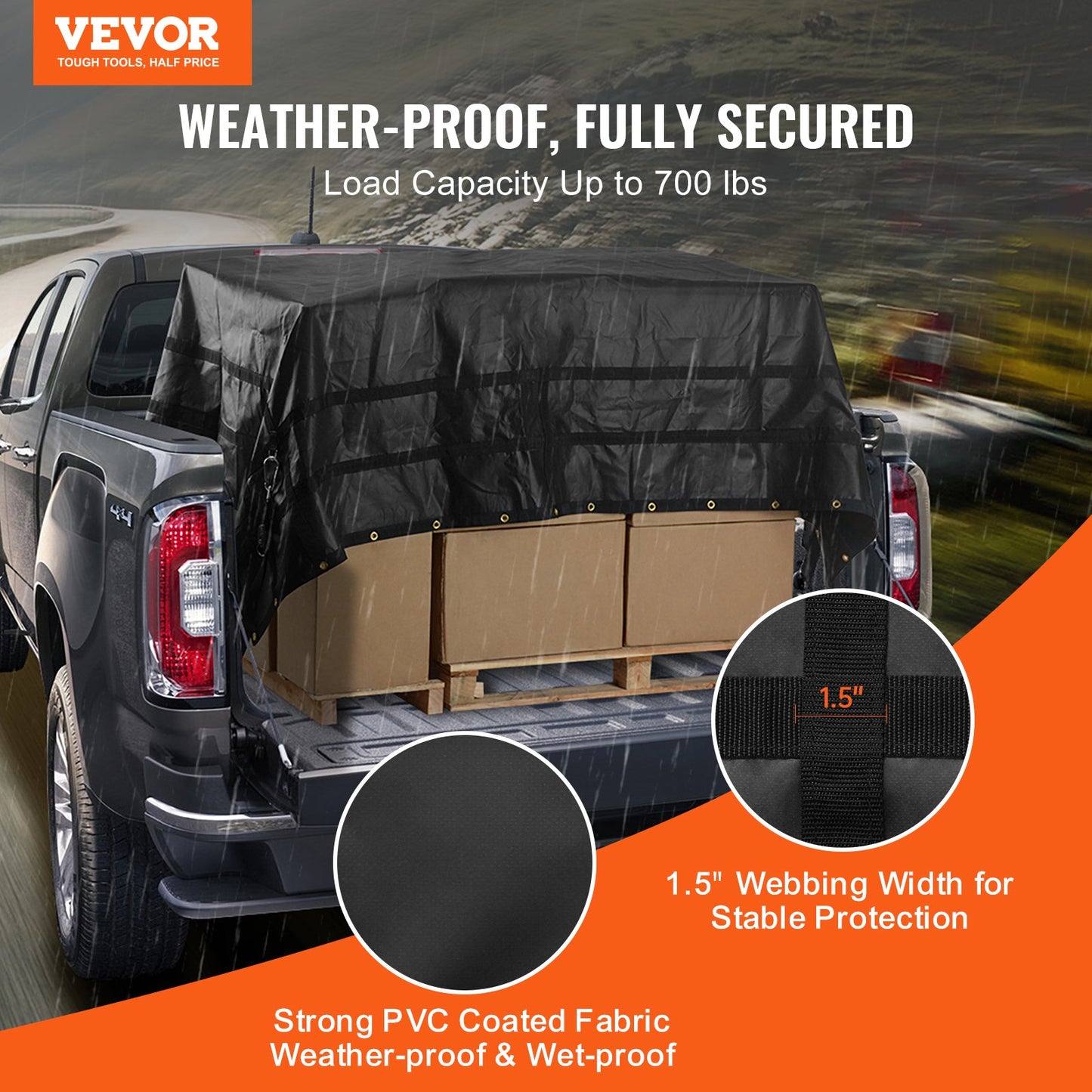 Heavy Duty Cargo Net 120x105 Inches with Adjustable Buckles & Hooks – Weatherproof, 700 lbs Capacity