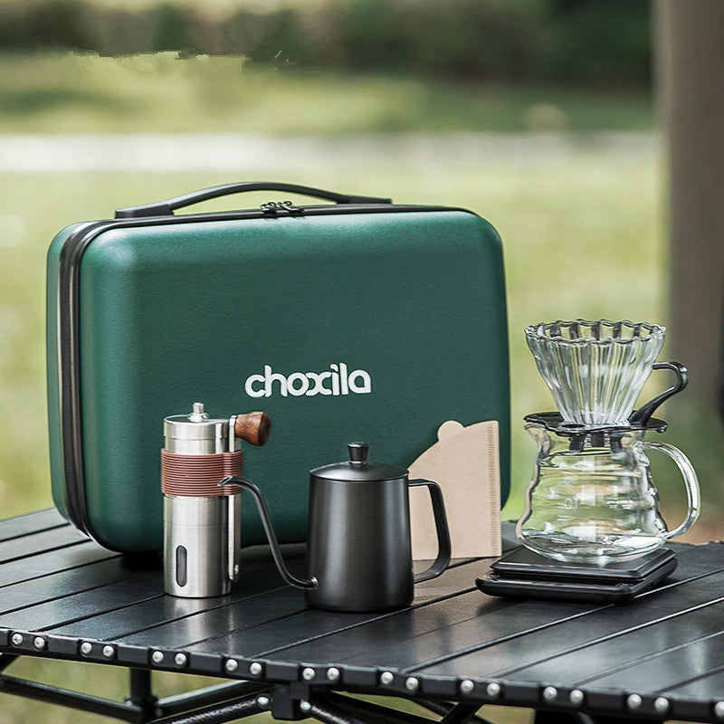 Portable Coffee Maker Set with Hand Grinder and Accessories - Suitcase Packaging