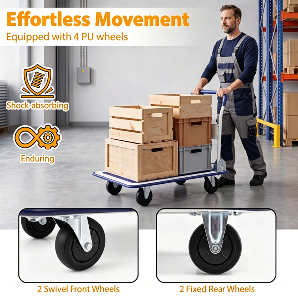 Heavy-Duty Folding Hand Truck - 660LBS Capacity Platform Cart with Non-Slip Surface