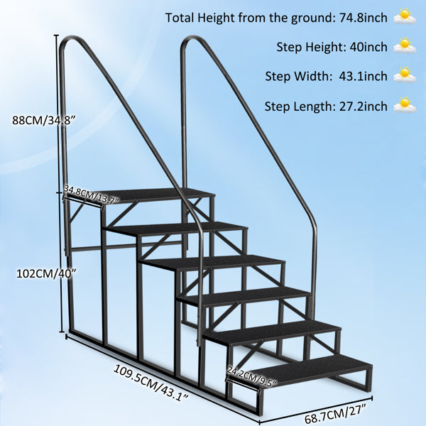 Heavy-Duty Pool & RV Ladder with Handrail, 660lb Capacity, Anti-Slip Steps