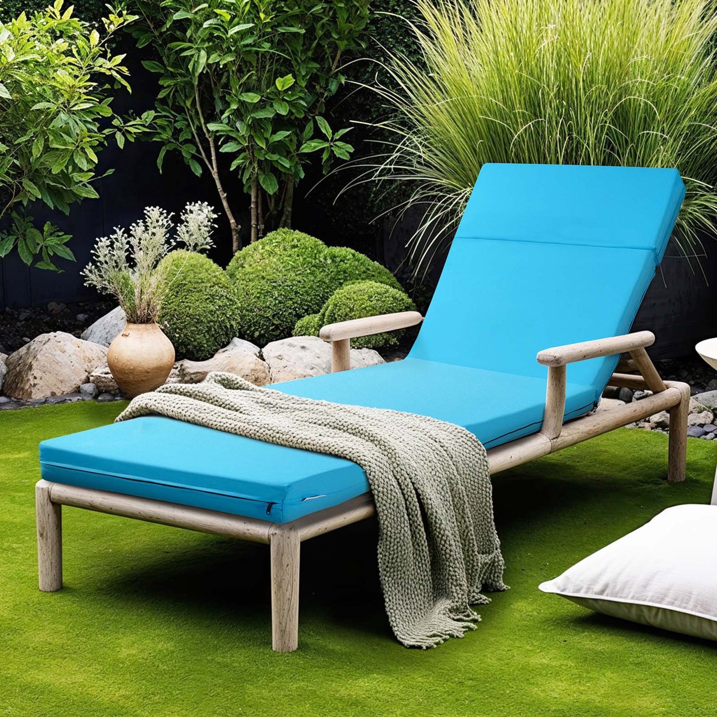 Outdoor Lounge Chair Cushions Set of 2 Waterproof Thick Supportive 72x21 in - Blue