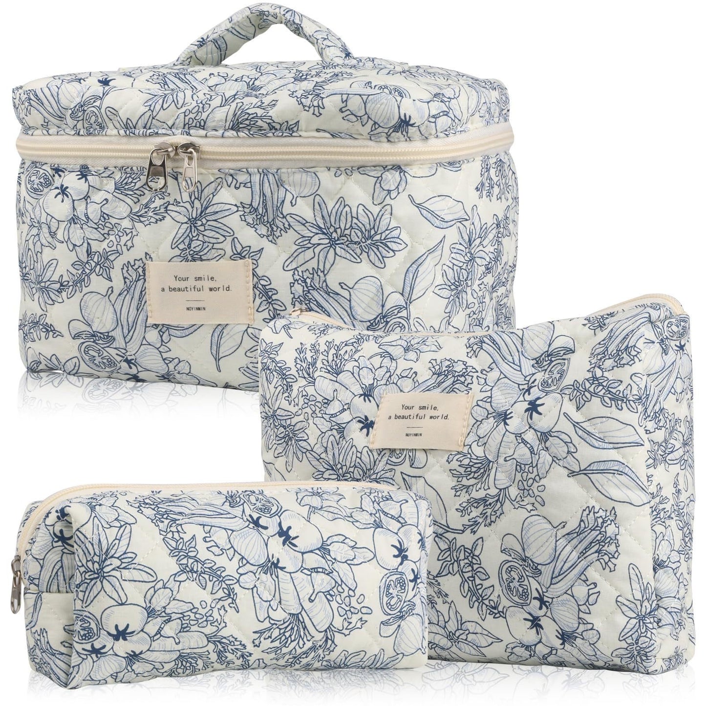 Large Capacity Portable Cosmetic Bag with Floral Design - Travel Makeup Organizer