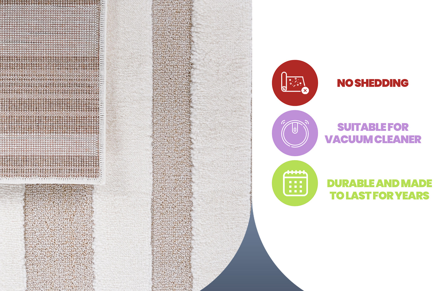 Step Collection High-Low Striped Beige Cream Indoor Area Rug ,