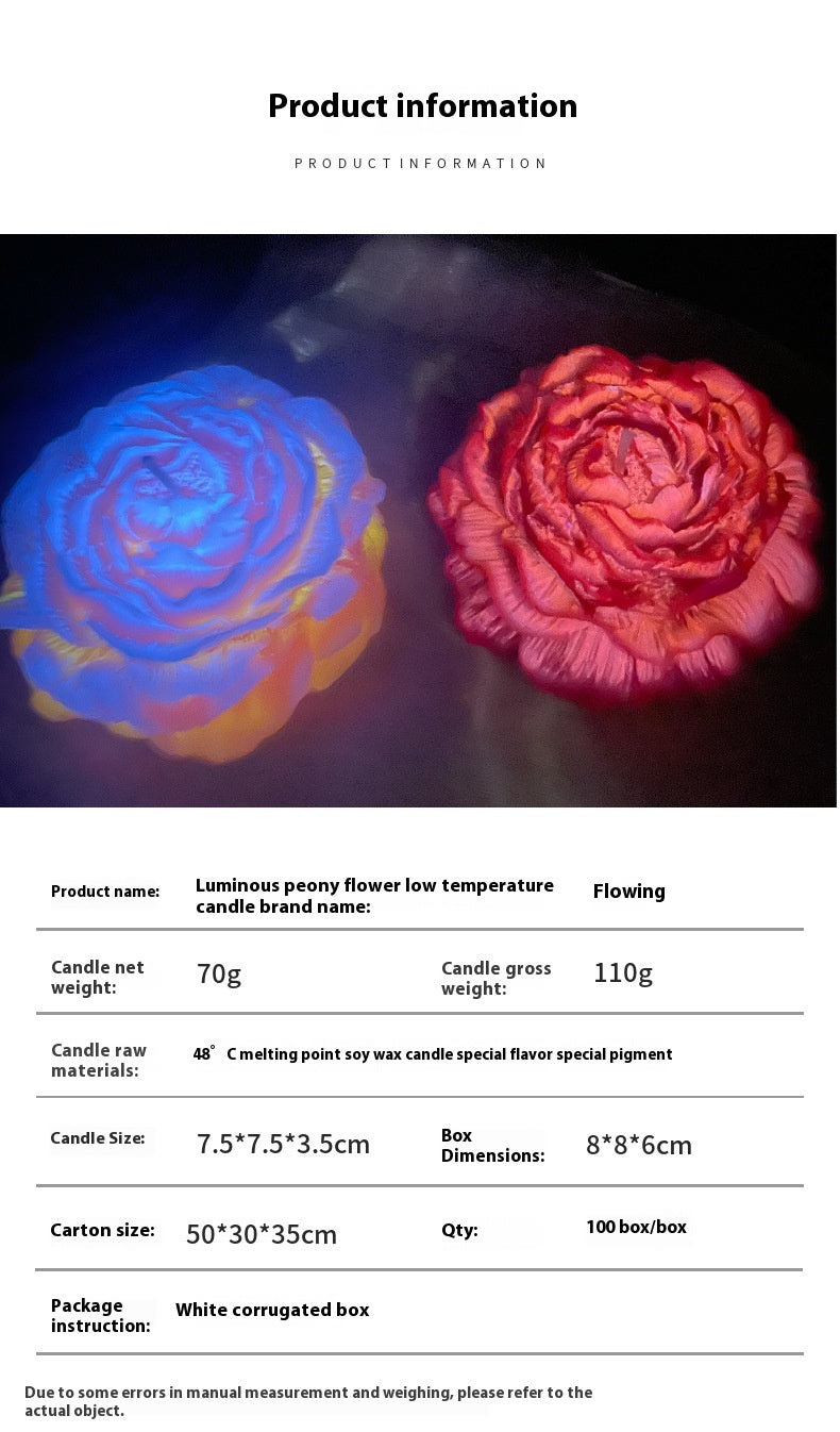 Peony Flower Candles - Fluorescent Soy Wax Handmade Aromatherapy Decor