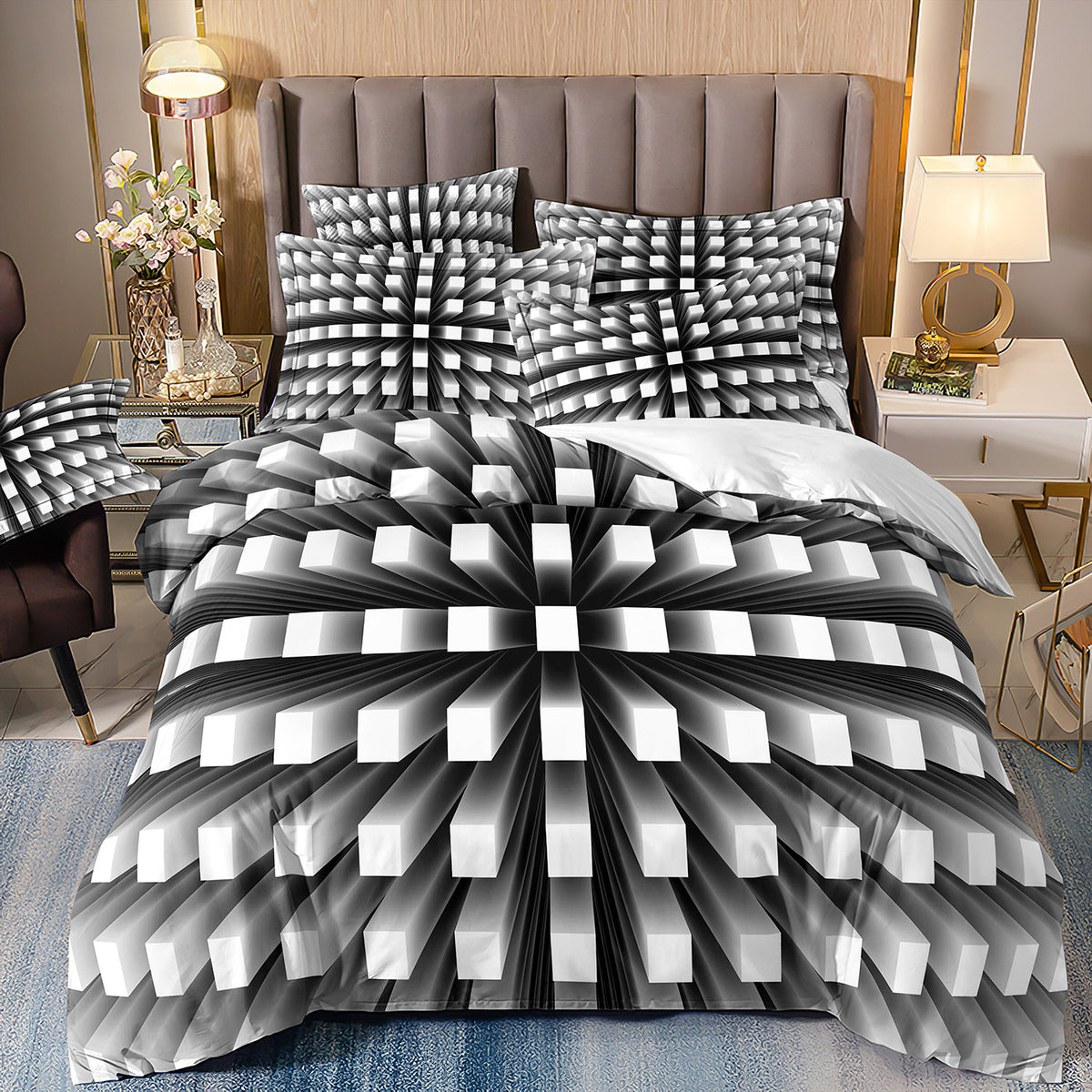 Digital Printed Geometric Duvet Cover Set - Light Gray Nordic Bedding