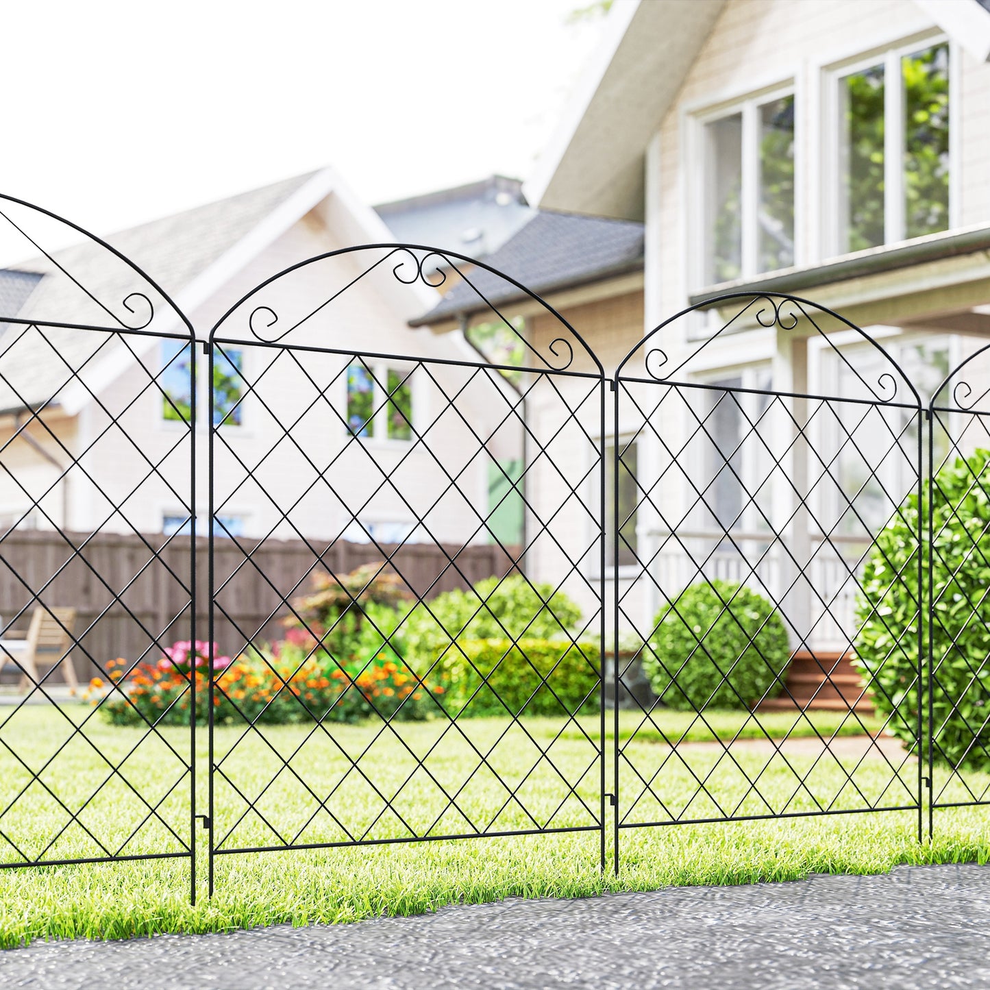 4 Pack Steel Garden Fence Panels - Rust-Resistant Black Edging