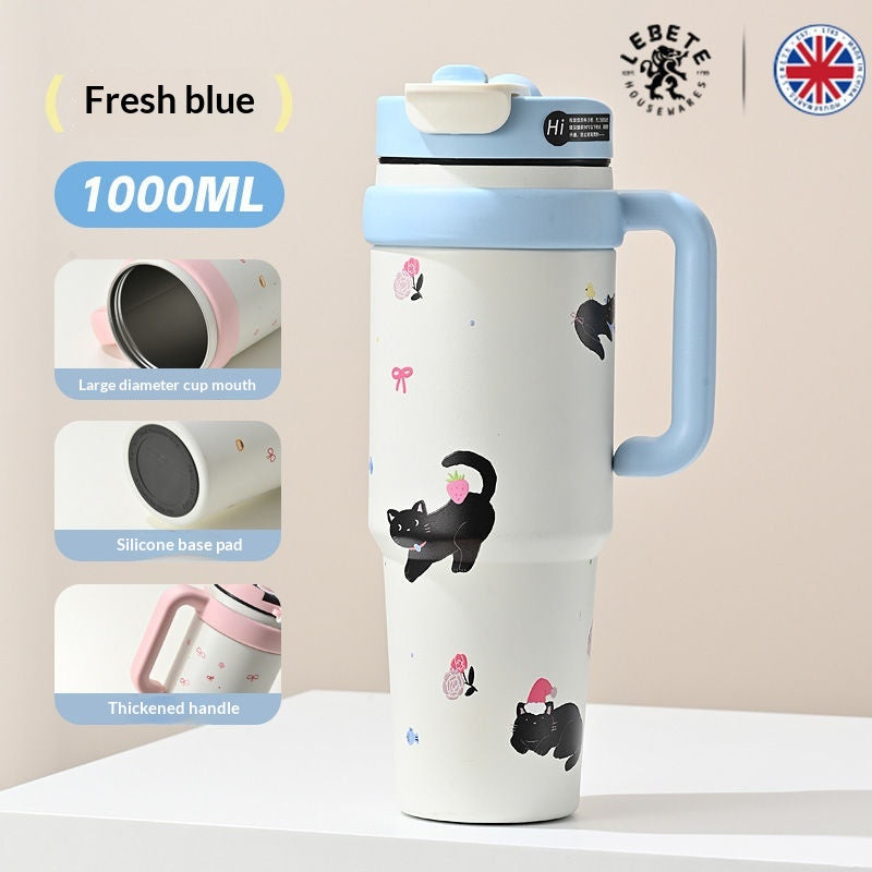 Large Capacity Thermal Insulation Cup with Straw - Stainless Steel Travel Mug