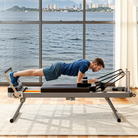 Extra Large Pilates Reformer - Multi-functional Home Fitness Equipment, 395lbs Capacity, Black