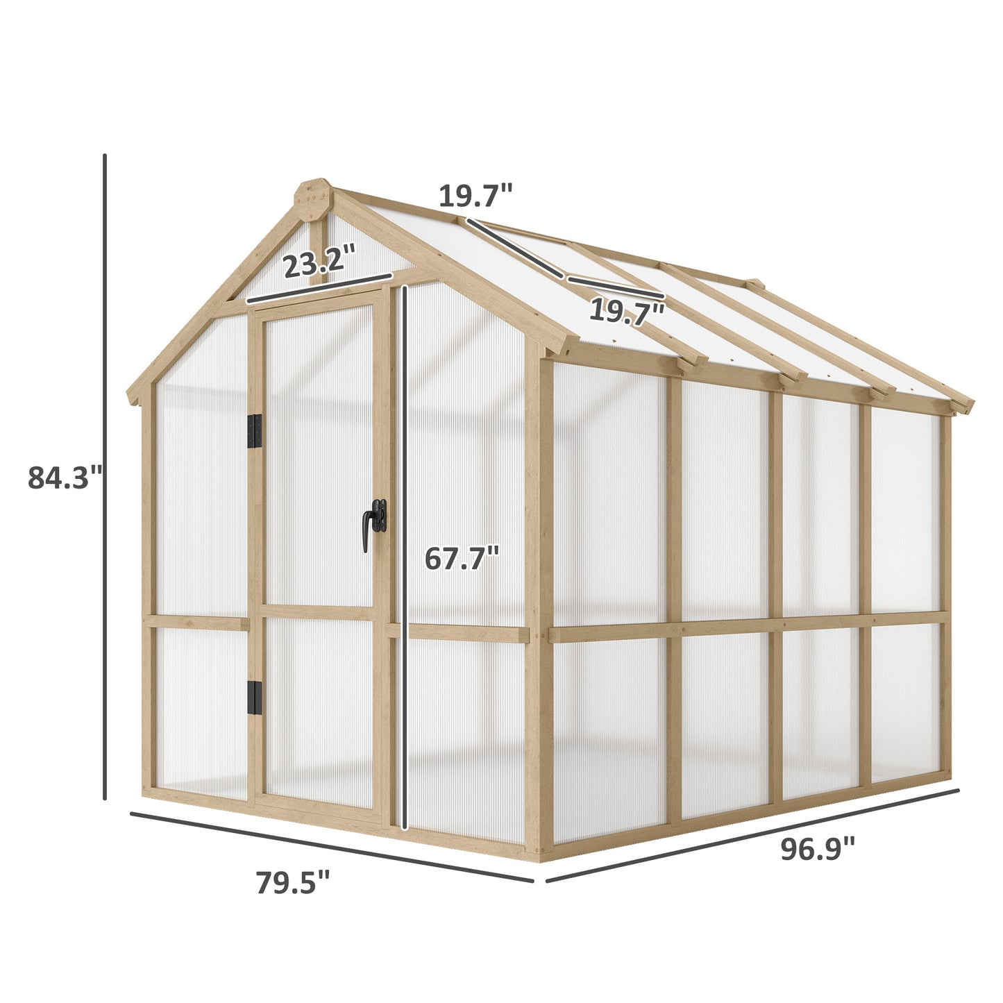 Walk-In Greenhouse Kit - 6.6 x 8 Ft. Polycarbonate with Lockable Door