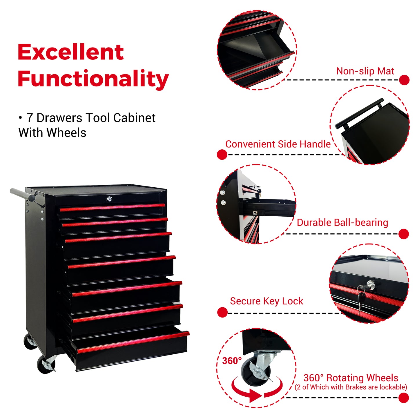 20-Inch Metal Rolling Tool Chest with 7 Drawers, Steel Storage Cabinet