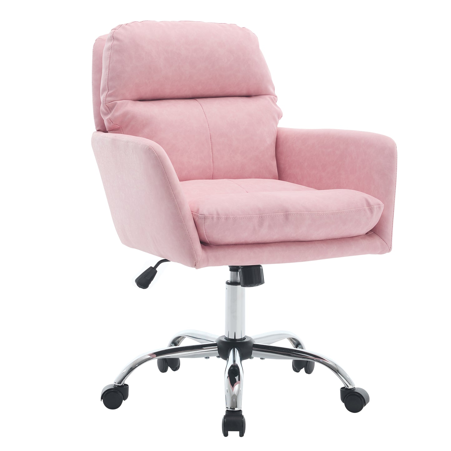 Pink Adjustable Office Chair with PU Leather and Black Base