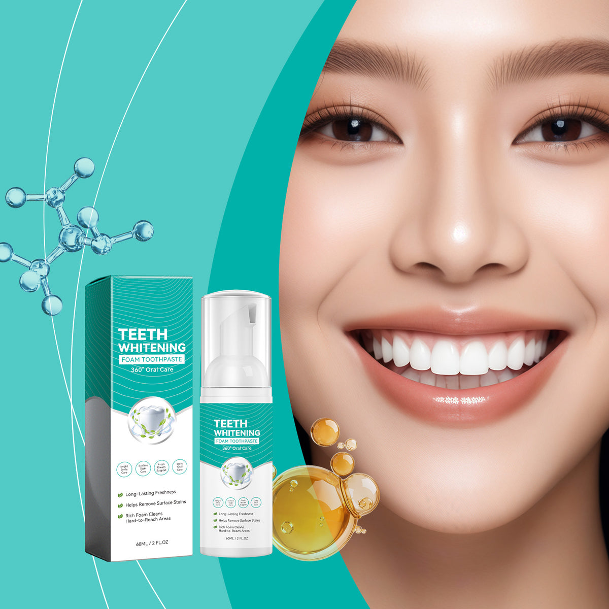 Whitening Foam Toothpaste 60ml - Fresh Breath & Surface Stain Removal