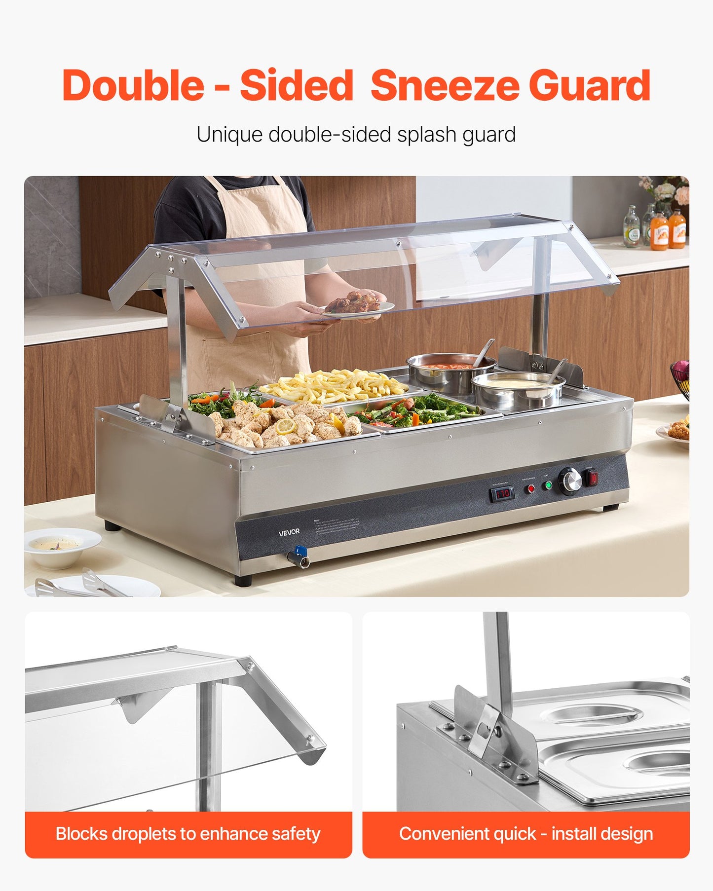 Commercial Soup Warmer Station with Cover - 2 Pots & 4 Pans, Silver