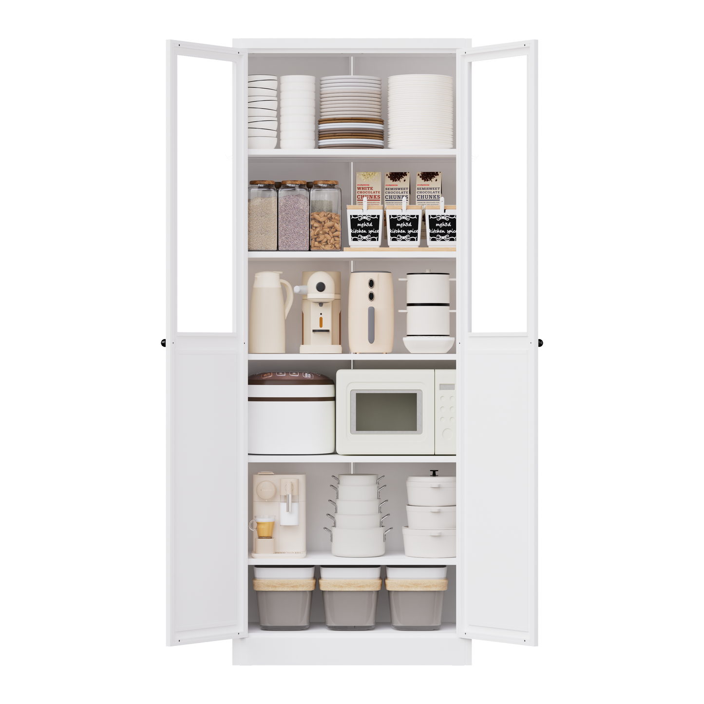 72 Metal Kitchen Pantry Cabinet With Doors & Shelves, Tall Heavy-Duty