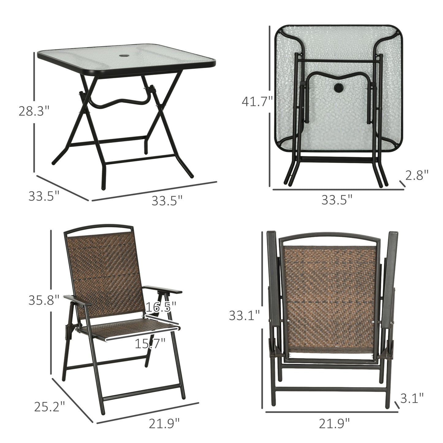 5-Piece Outdoor Dining Table Set with Umbrella Hole - Dark Brown