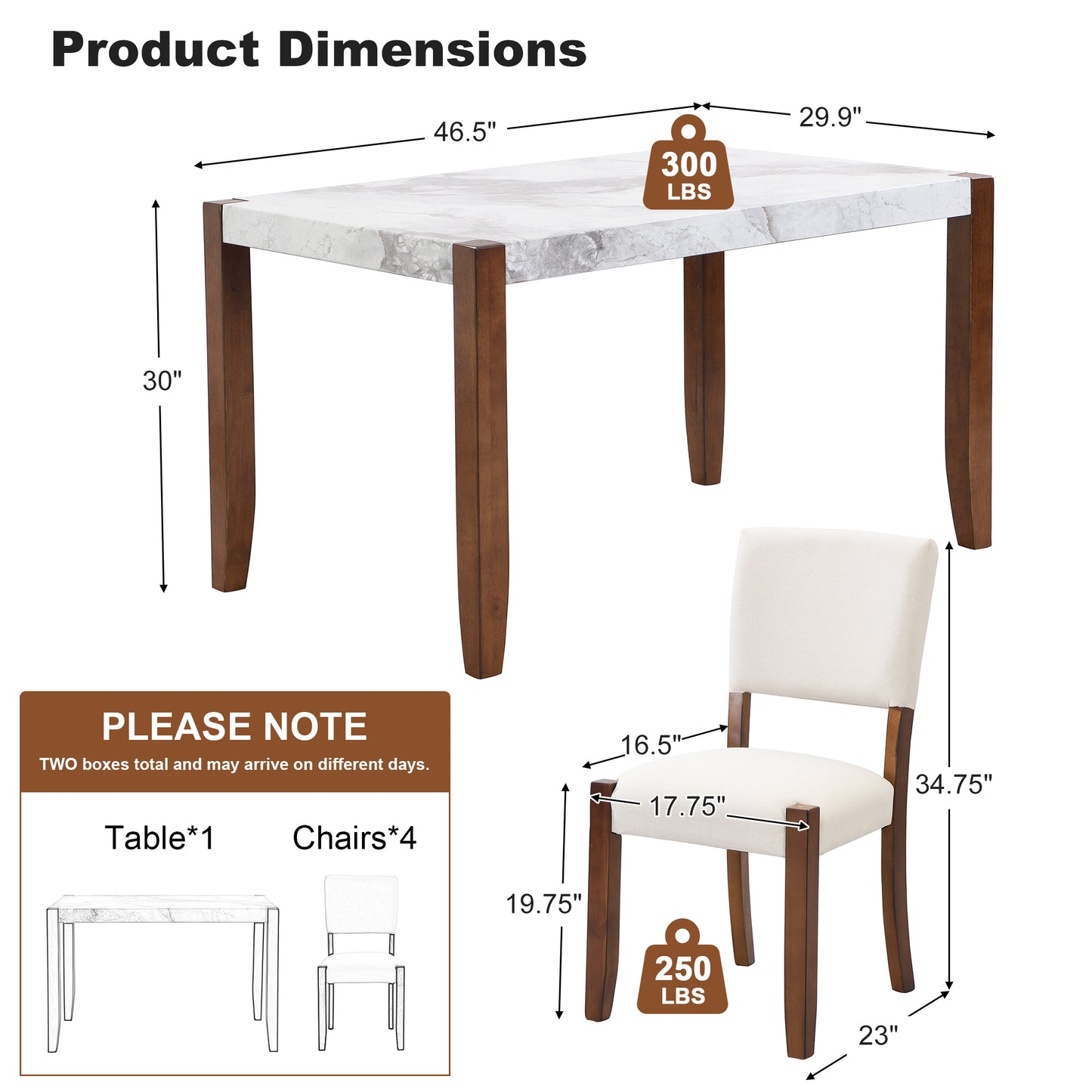 5-Piece Dining Table Set for 4 - Faux Marble Table & Upholstered Chairs