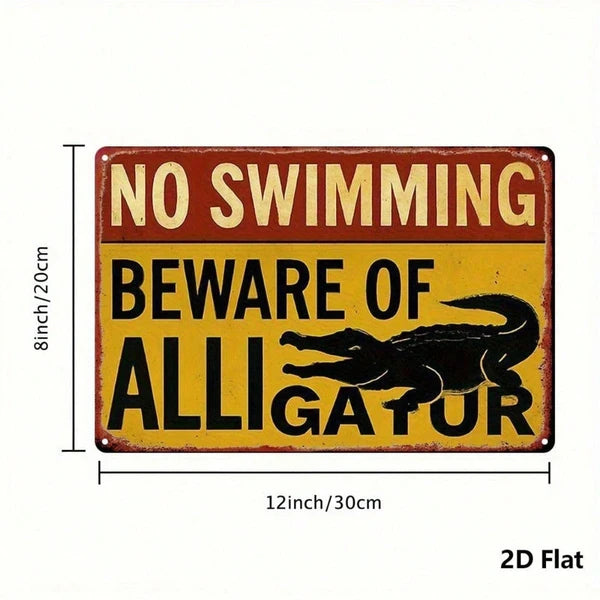Vintage No Swimming Alligator Sign - 8x12 Inch Metal Wall Art