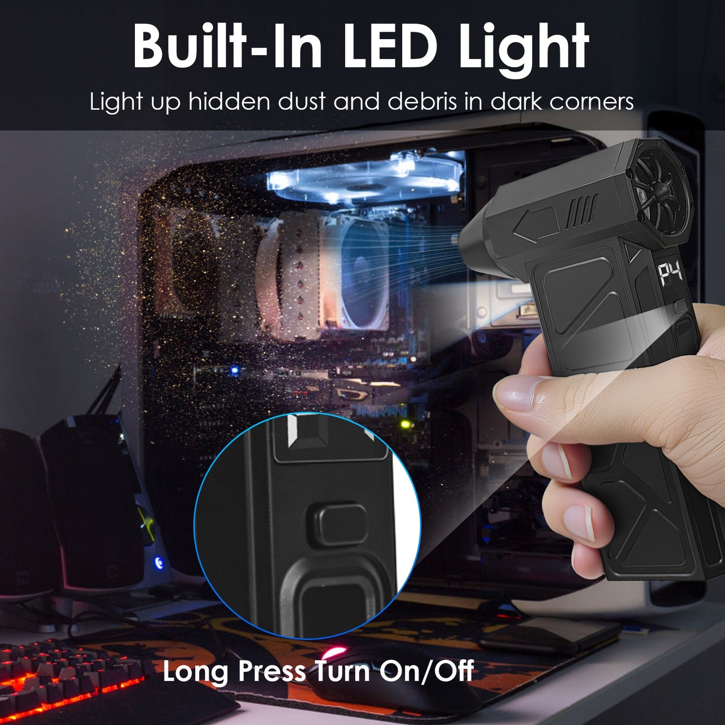 Cordless Compressed Air Duster with LED Light - 4 Speeds