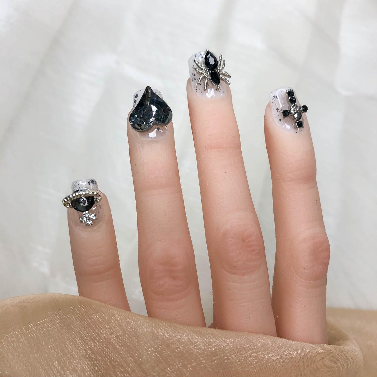 Midnight Stardust Short Press On Nails - Seamless Soft Gel Artificial Nails
